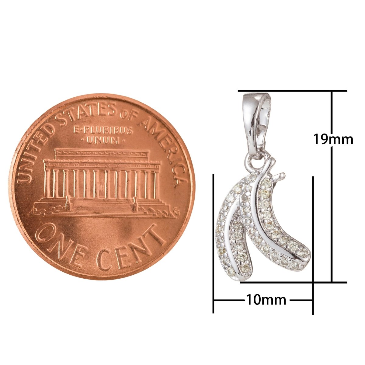 18k Gold Filled Micro Pave CZ Banana Pendant Charm, Micro Pave CZ Banana Pendant Charm, White Gold Filled Fruit Pendant, For DIY Jewelry I-426 I-489 - DLUXCA