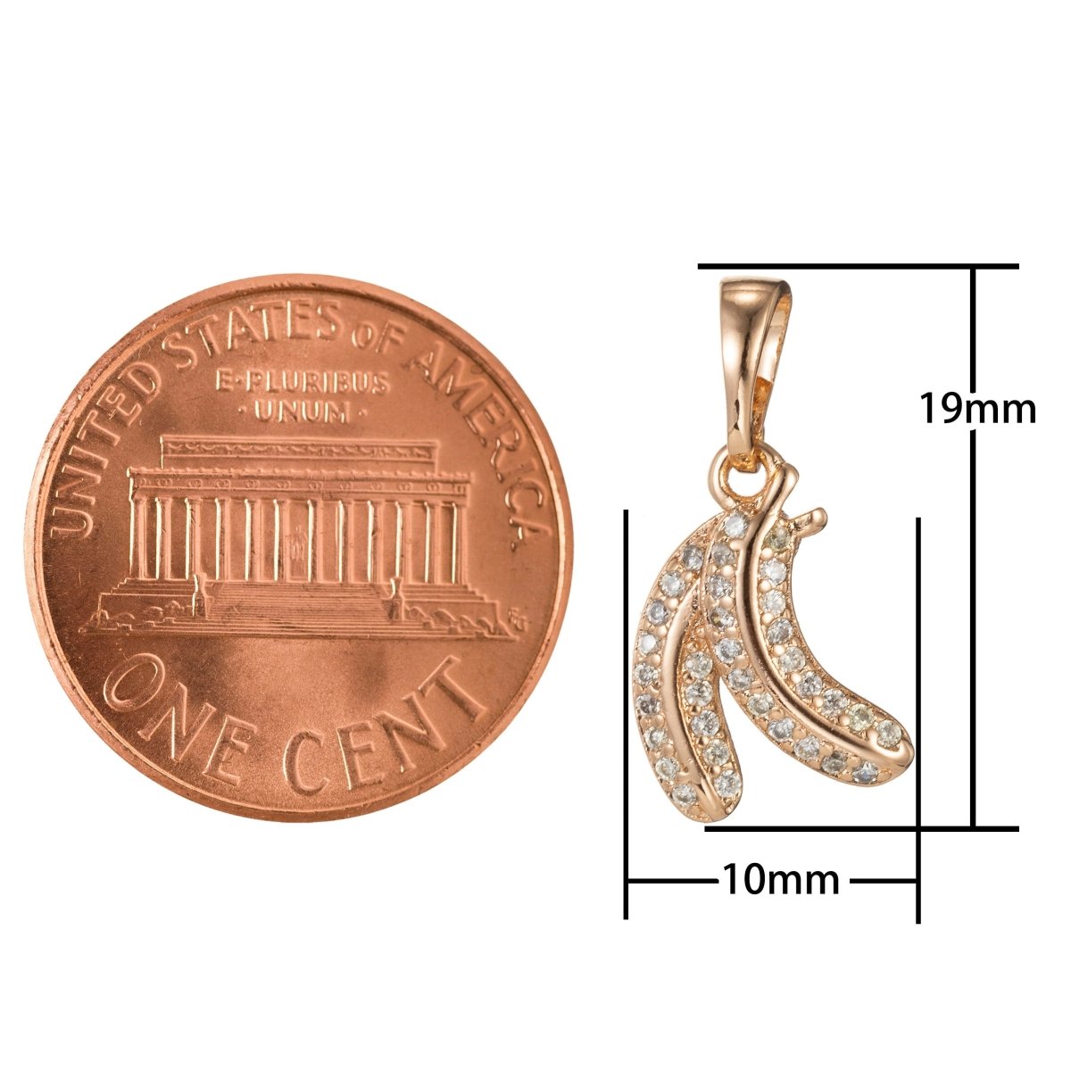 18k Gold Filled Micro Pave CZ Banana Pendant Charm, Micro Pave CZ Banana Pendant Charm, White Gold Filled Fruit Pendant, For DIY Jewelry I-426 I-489 - DLUXCA