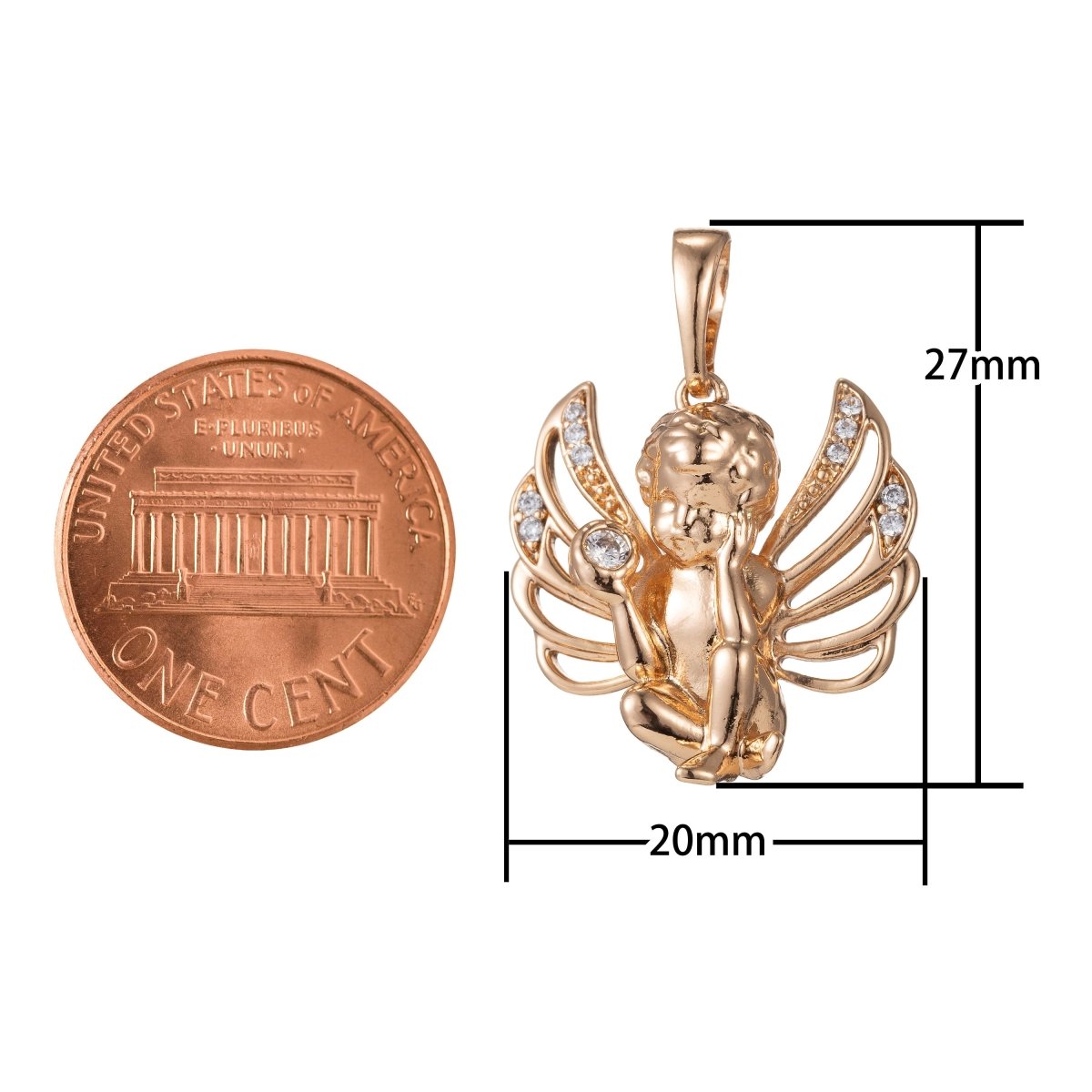 18k Gold Filled Micro Pave CZ Boy Angel Pendant Charm, Micro Pave CZ Pendant Charm, Gold Filled Angel Pendant, For DIY Jewelry I-408 I-463 - DLUXCA
