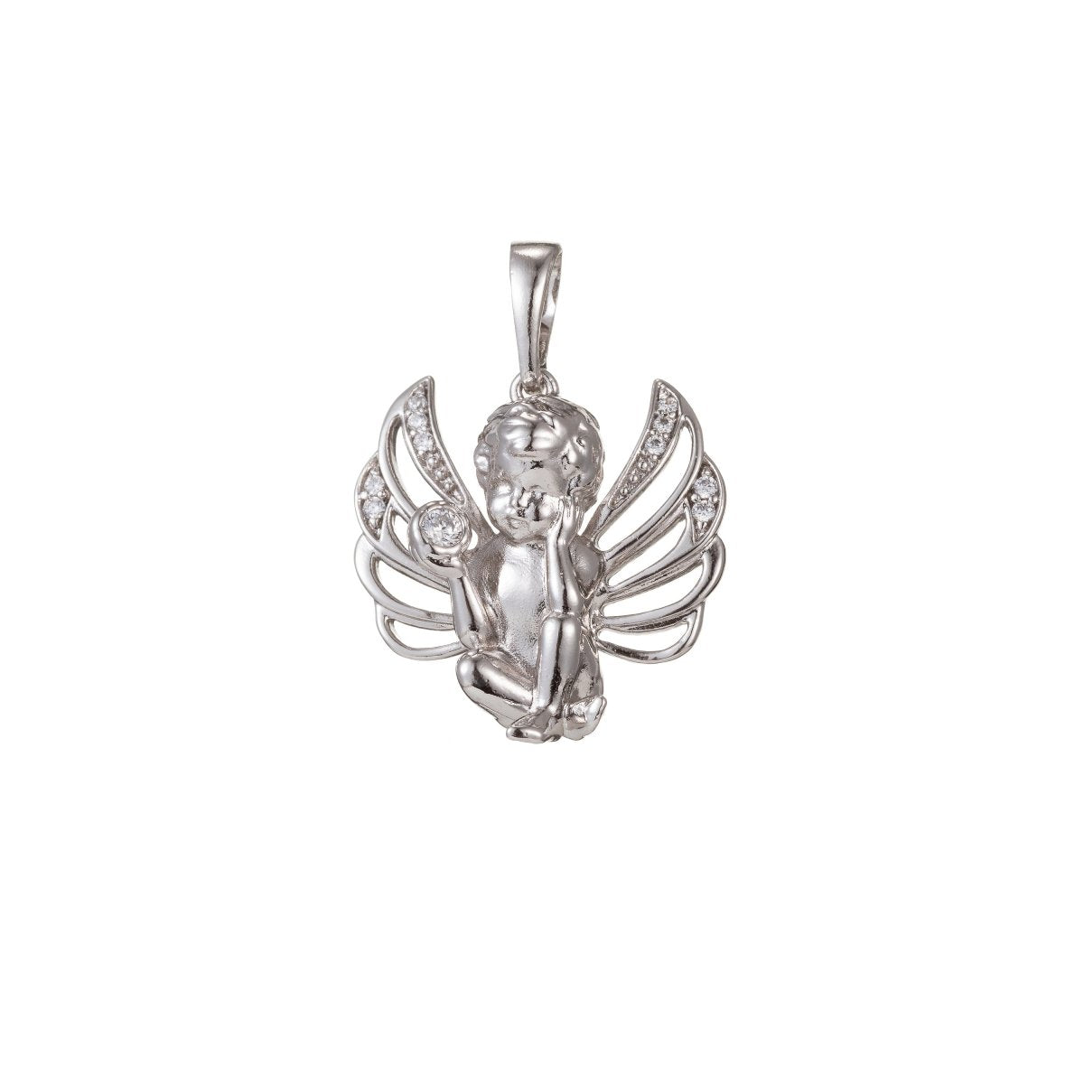 18k Gold Filled Micro Pave CZ Boy Angel Pendant Charm, Micro Pave CZ Pendant Charm, Gold Filled Angel Pendant, For DIY Jewelry I-408 I-463 - DLUXCA
