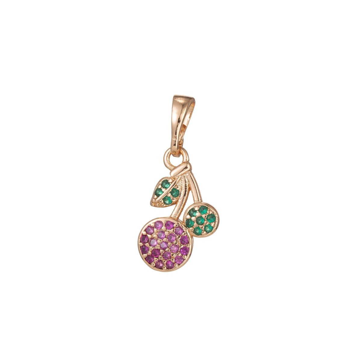 18k Gold Filled Micro Pave CZ Cherry Pendant Charm, Micro Pave CZ Cherry Pendant Charm, Gold Filled Fruit Pendant, For DIY Jewelry I-487 I-523 - DLUXCA
