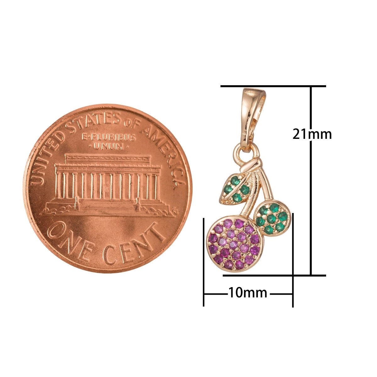 18k Gold Filled Micro Pave CZ Cherry Pendant Charm, Micro Pave CZ Cherry Pendant Charm, Gold Filled Fruit Pendant, For DIY Jewelry I-487 I-523 - DLUXCA