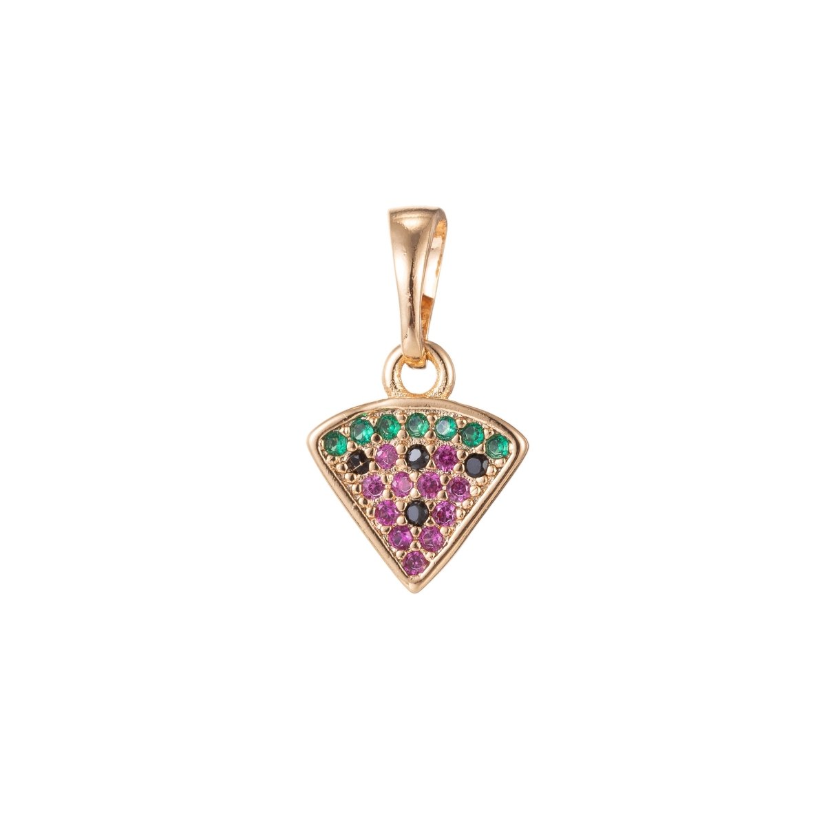 18k Gold Filled Micro Pave CZ Crafted Pizza Pendant Charm, Slice of Pizza Pendant Charm, Gold Filled Pendant, For DIY Jewelry I-418 I-485 - DLUXCA