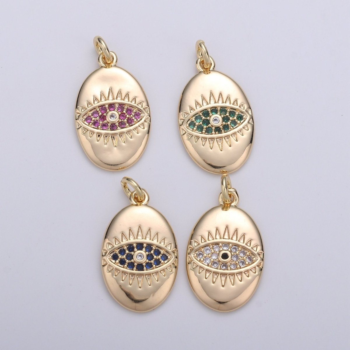 18k Gold Filled Micro Pave CZ Evil Eye Pendant Charm, For DIY Jewelry, Red, Blue, Green,Clear CZ Evil Eye Charm D-208 to D-211 - DLUXCA