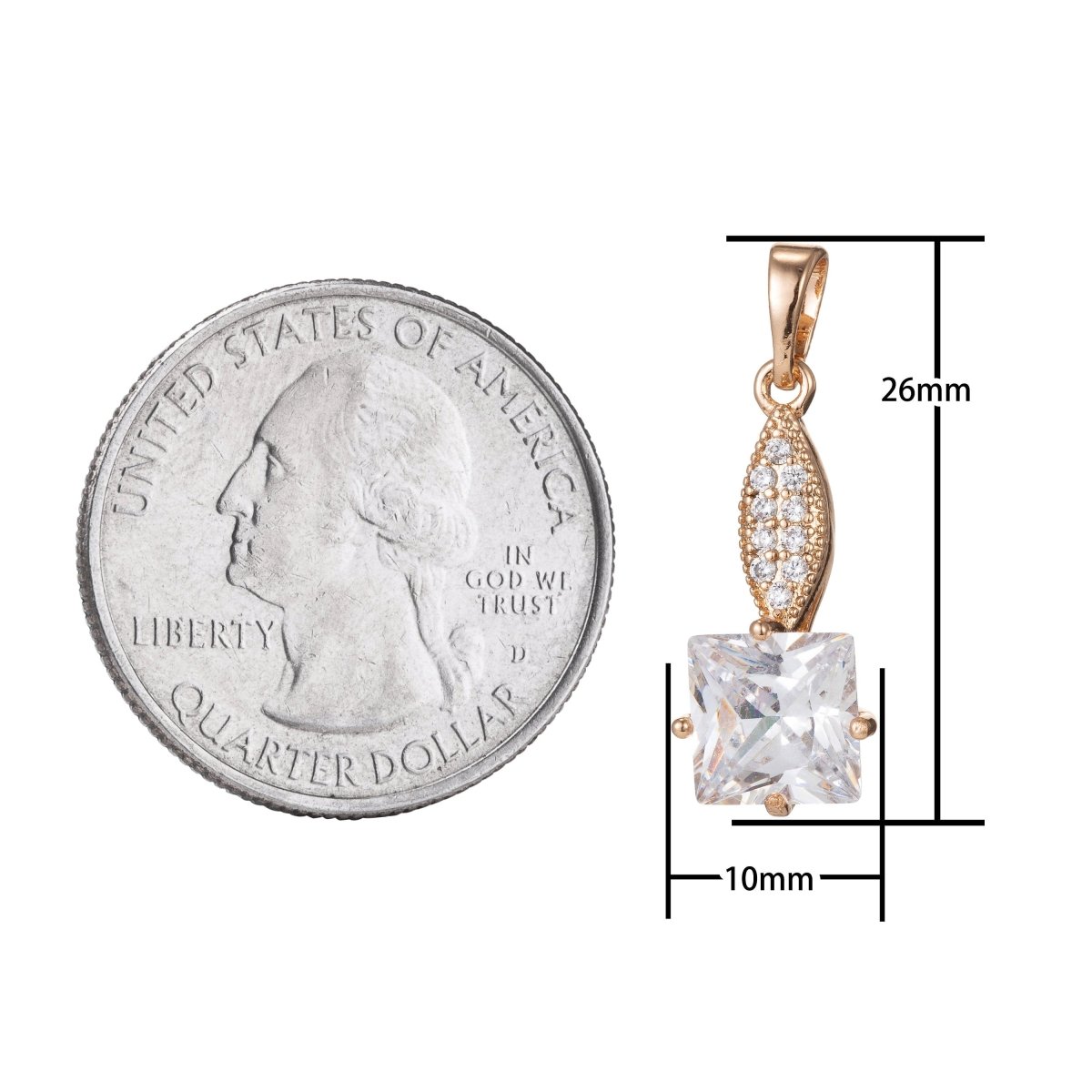 18k Gold Filled Micro Pave CZ Geometric Pendant Charm, Micro Pave CZ Square Pendant Charm, Gold Filled Square Pendant, For DIY Jewelry I-402 - DLUXCA