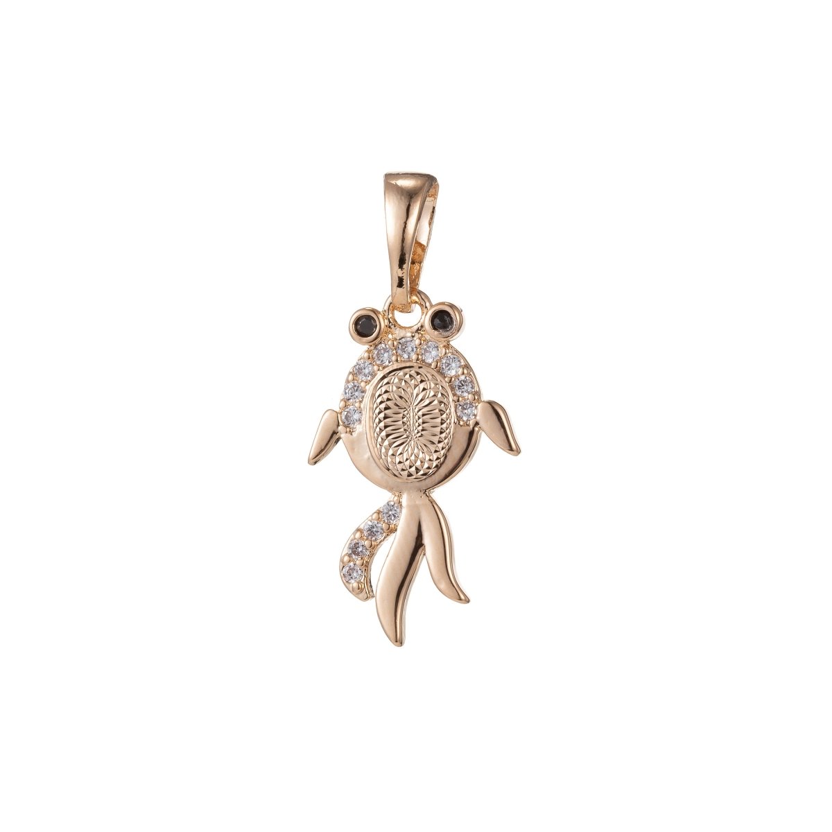 18k Gold Filled Micro Pave CZ Gold Fish Pendant Charm, Micro Pave CZ Pendant Charm, Gold Filled Fish Pendant, For DIY Jewelry I-407 - DLUXCA