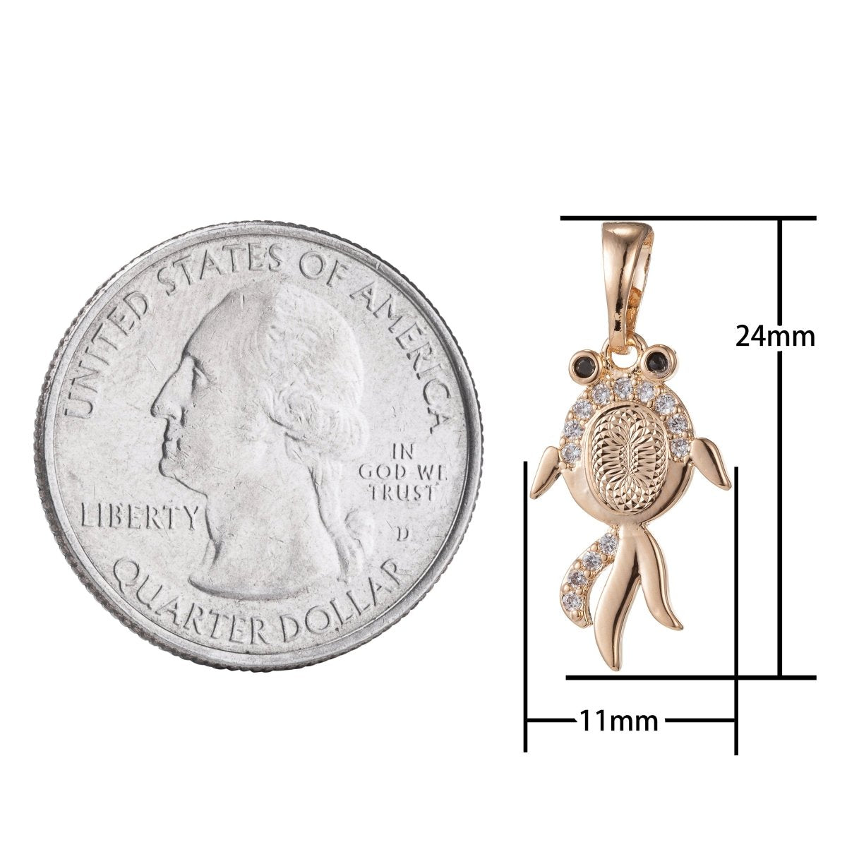 18k Gold Filled Micro Pave CZ Gold Fish Pendant Charm, Micro Pave CZ Pendant Charm, Gold Filled Fish Pendant, For DIY Jewelry I-407 - DLUXCA