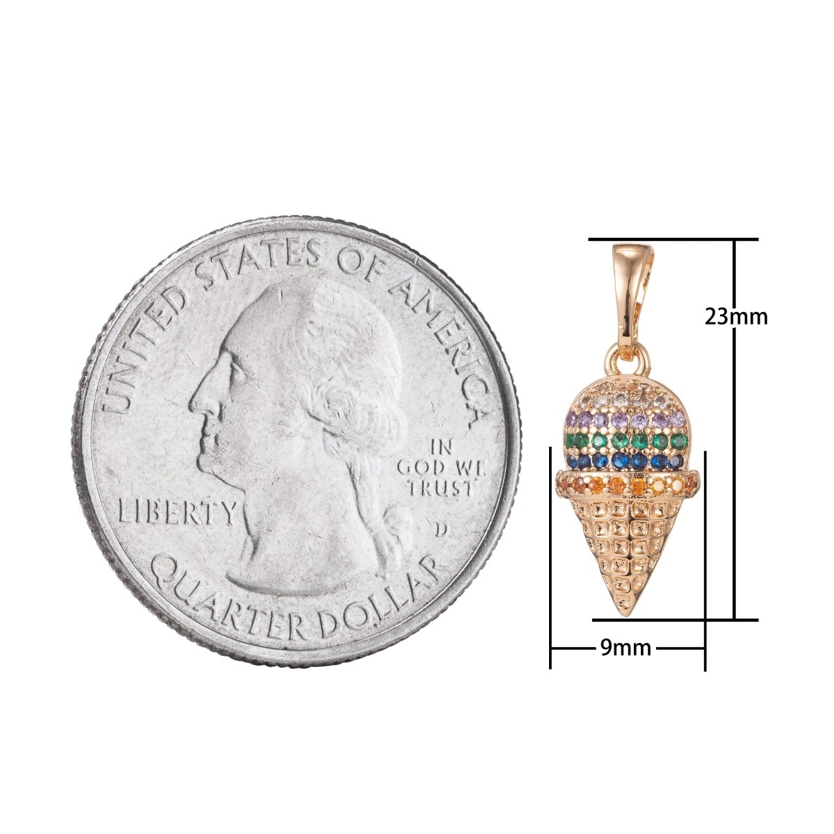 18k Gold Filled Micro Pave CZ Ice Cream Pendant Charm, Ice Cream Pendant Charm, Gold Filled Desert Pendant, For DIY Jewelry Making I-423 I-473 - DLUXCA