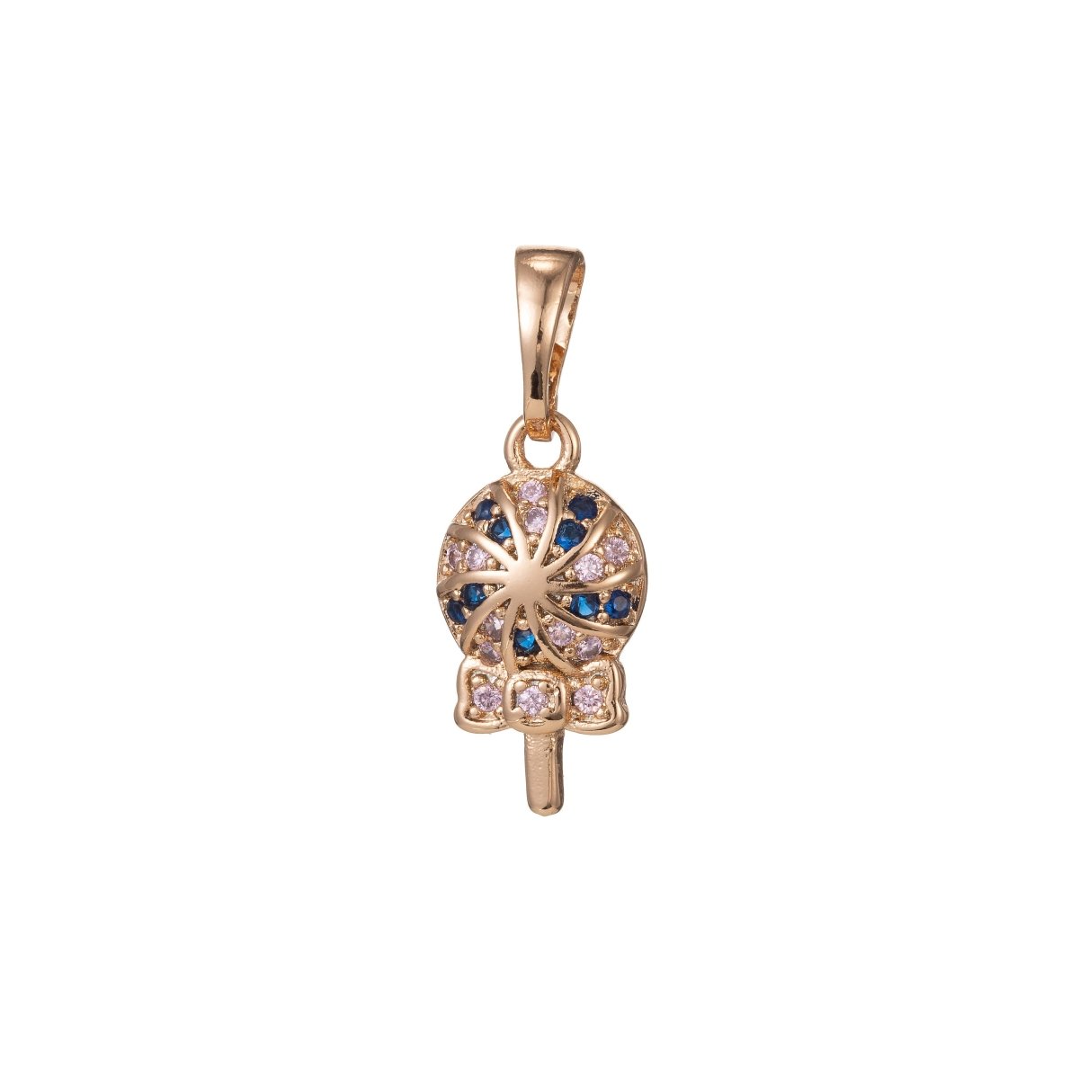 18k Gold Filled Micro Pave CZ Lolipop Pendant Charm, Lolipop Candy Pendant Charm, Gold Filled Desert Pendant, For DIY Jewelry Making I-427 I-500 - DLUXCA