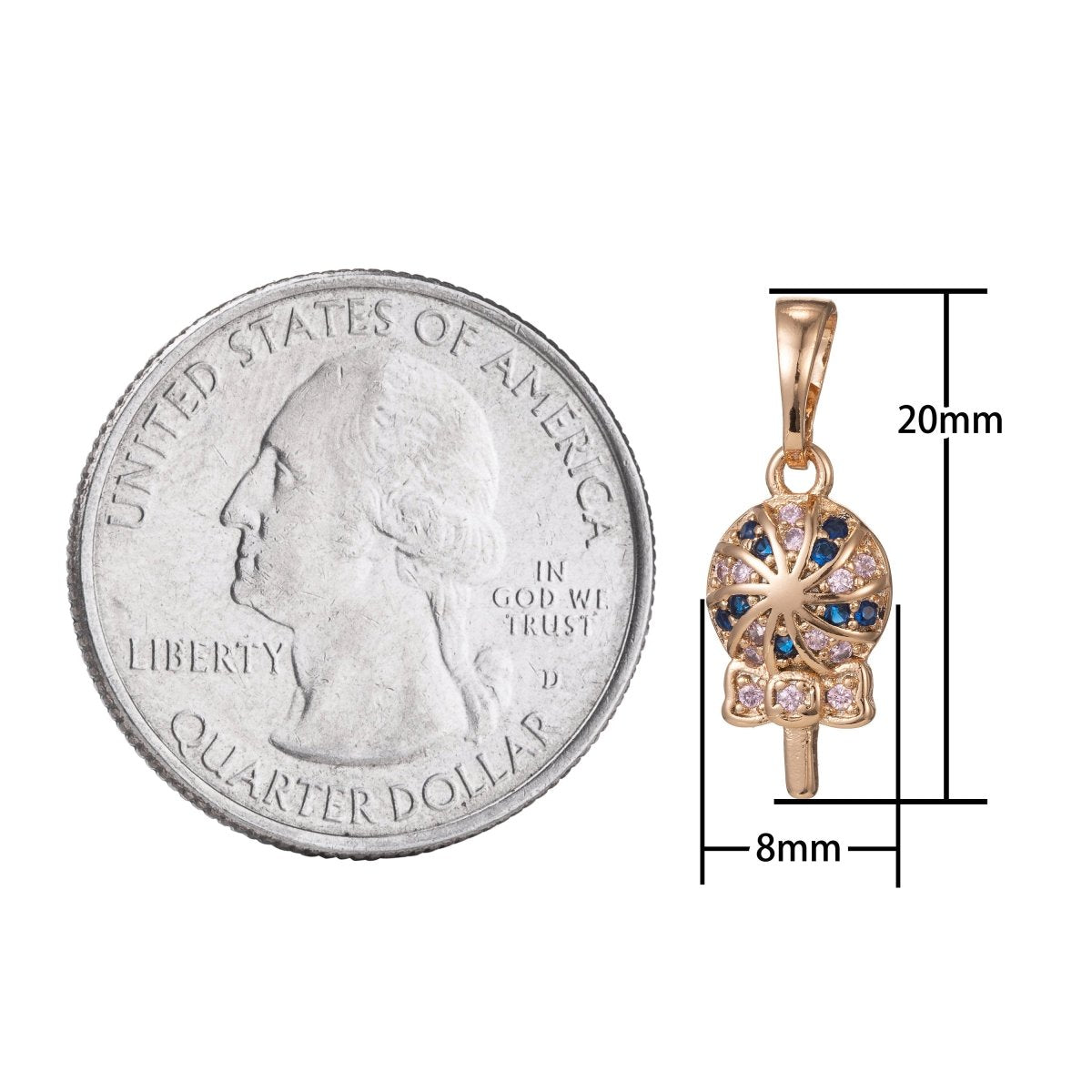 18k Gold Filled Micro Pave CZ Lolipop Pendant Charm, Lolipop Candy Pendant Charm, Gold Filled Desert Pendant, For DIY Jewelry Making I-427 I-500 - DLUXCA