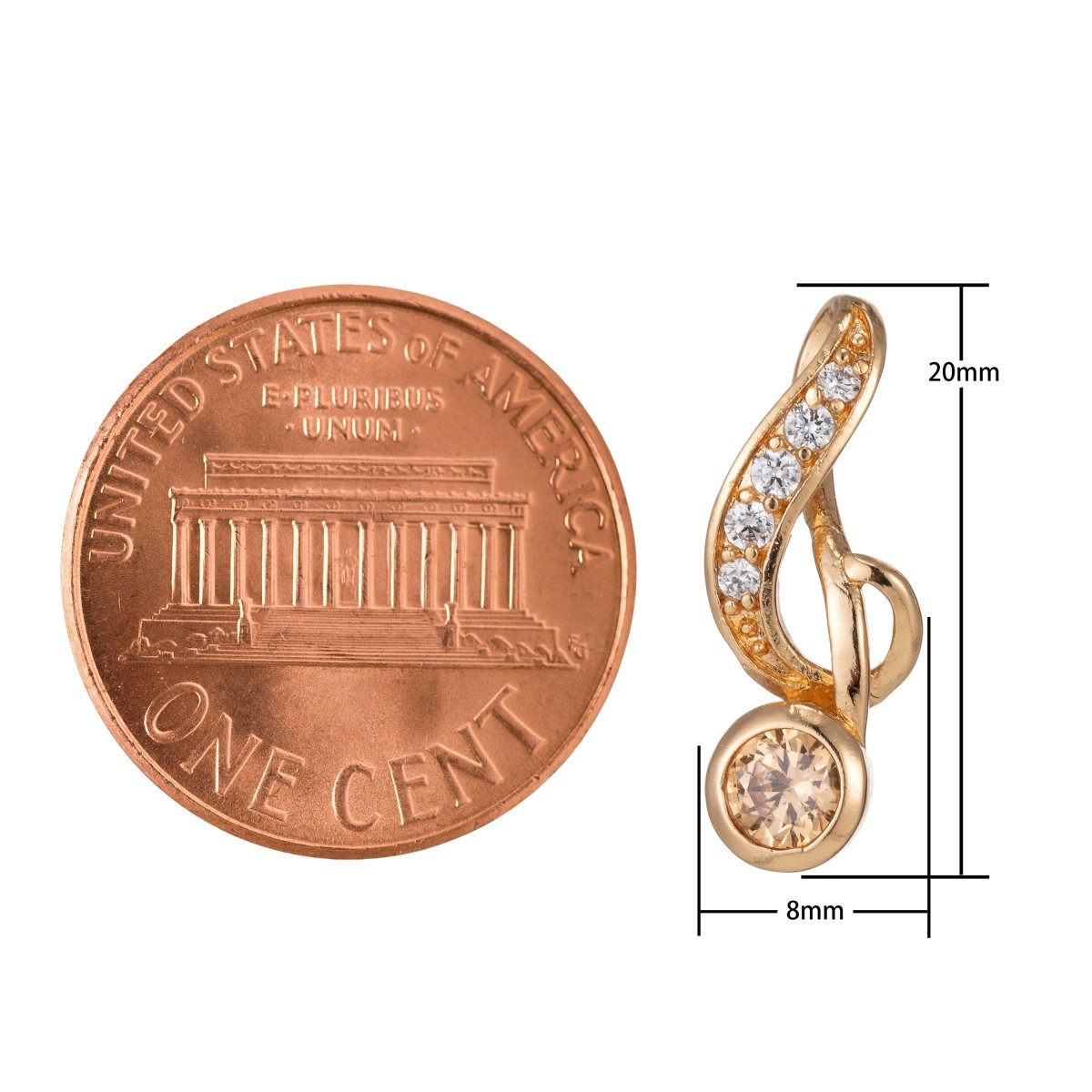 18k Gold Filled Micro Pave CZ Music Note Pendant Charm, Musical Pendant Charm, Gold Filled Music Pendant, For DIY Jewelry I-536 - DLUXCA