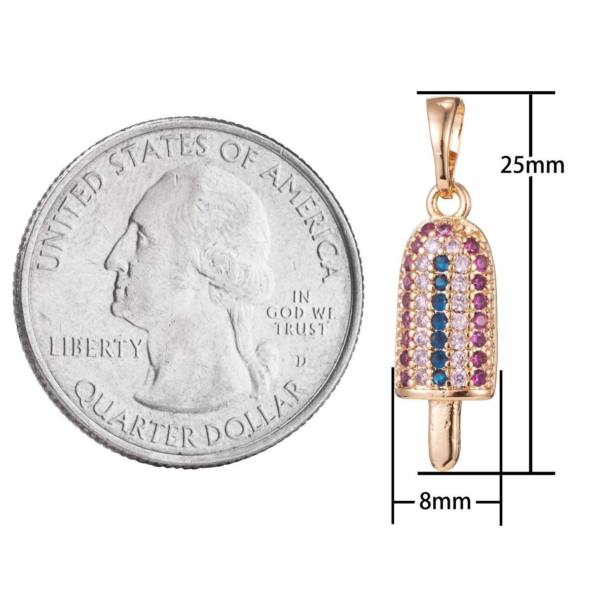 18k Gold Filled Micro Pave CZ Popsicle Pendant Charm, Ice Pop Pendant Charm, Gold Filled Desert Pendant, For DIY Jewelry Making I-429 I-472 - DLUXCA