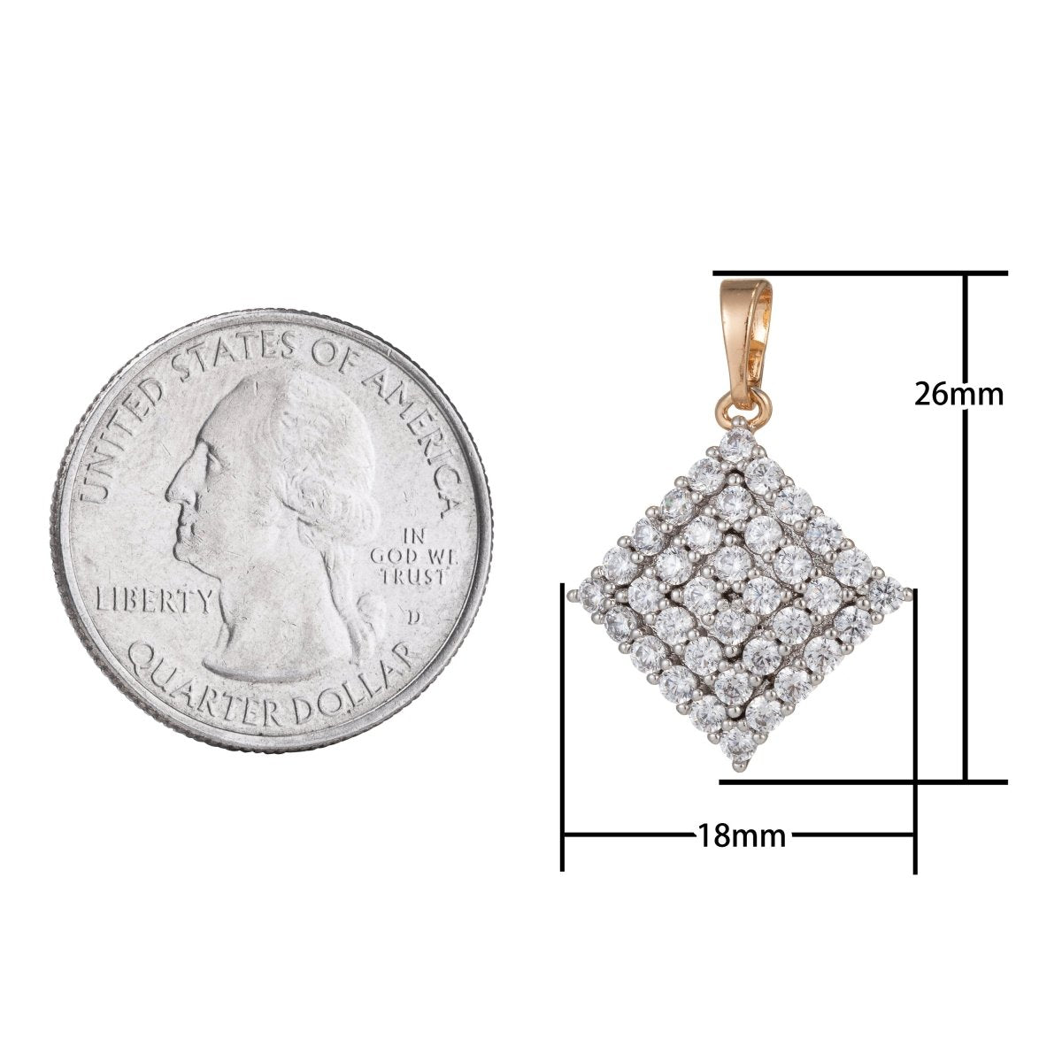18k Gold Filled Micro Pave CZ Rhombus Pendant Charm, Dual Color Rhombus Pendant Charm, Gold Filled Rhombus Pendant, For DIY Jewelry I-543 - DLUXCA