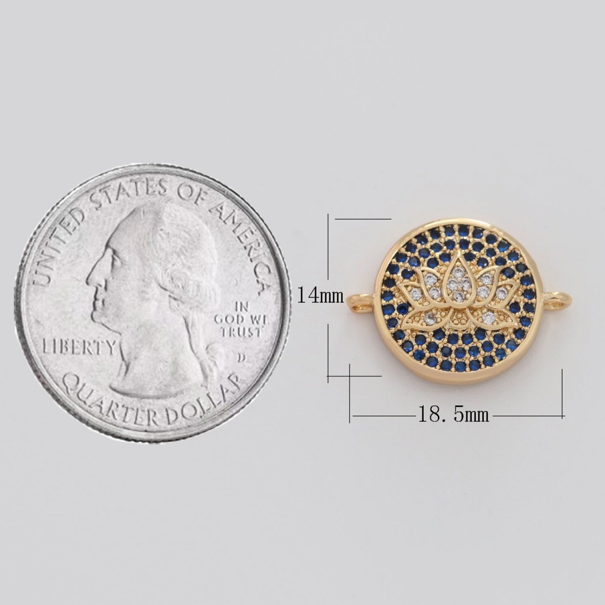 18k Gold Filled Micro Pave Lotus Charm Link Connector for Bracelet Necklace Component N-062 - DLUXCA