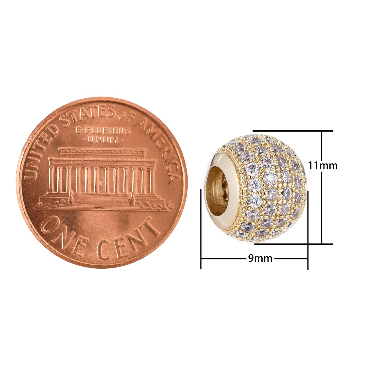18K Gold Filled Micro Paved CZ 10mm Round Spacer Bead | B-001 - DLUXCA