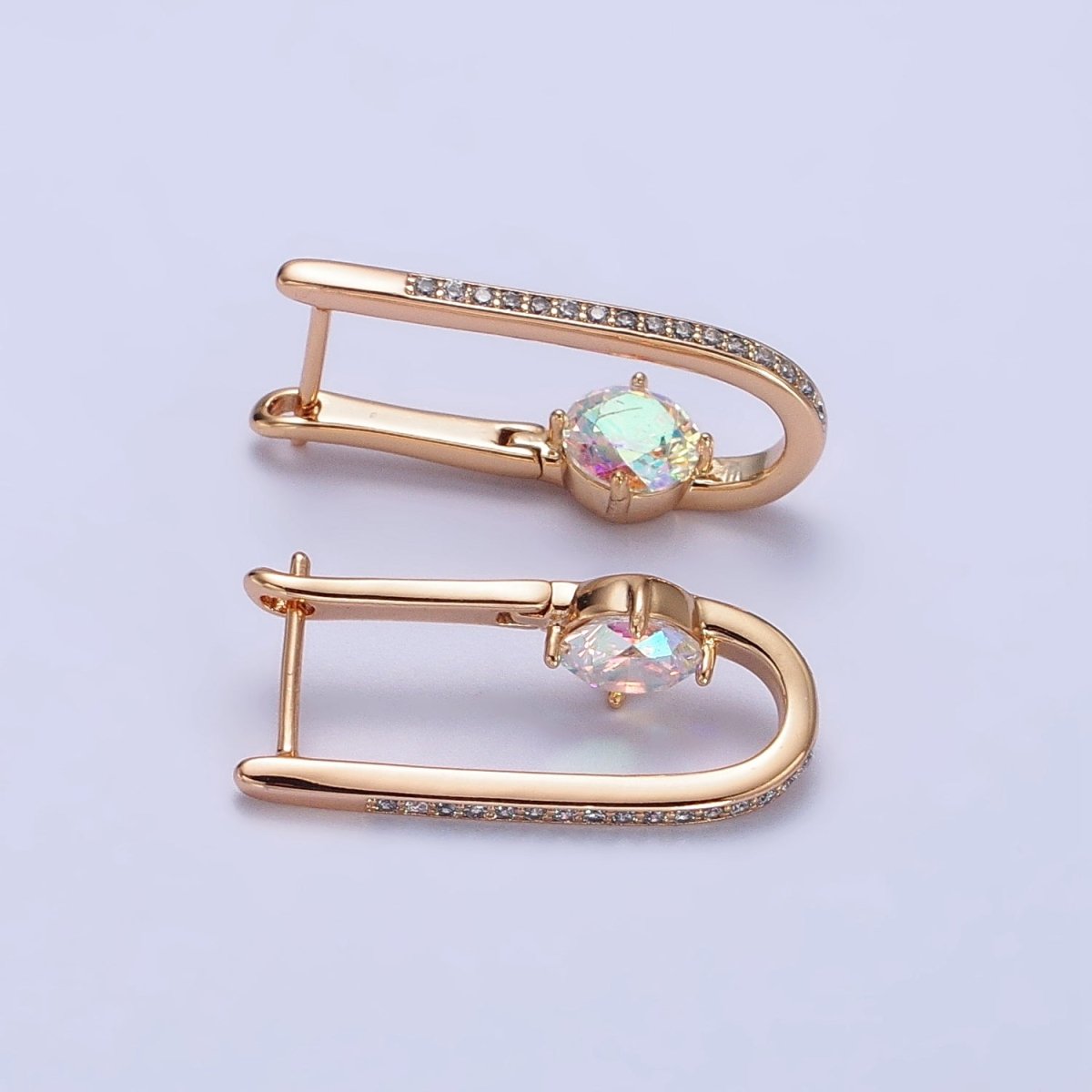 18K Gold Filled Micro Paved Iridescent AB, Clear CZ Round Oblong Earrings | AB258 AB412 - DLUXCA