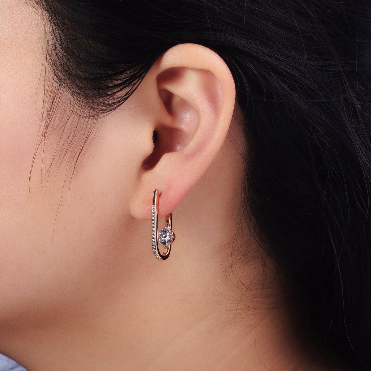 18K Gold Filled Micro Paved Iridescent AB, Clear CZ Round Oblong Earrings | AB258 AB412 - DLUXCA