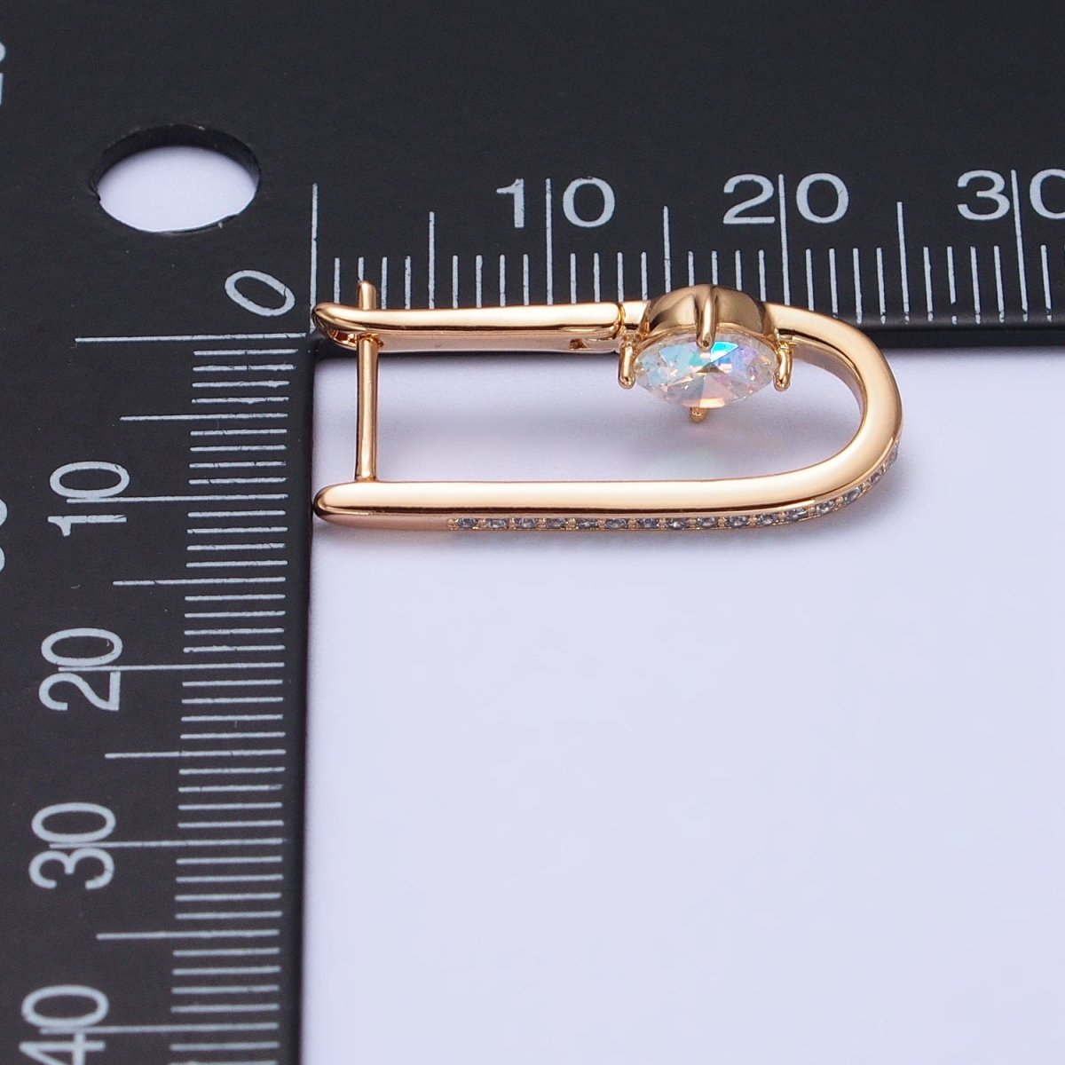 18K Gold Filled Micro Paved Iridescent AB, Clear CZ Round Oblong Earrings | AB258 AB412 - DLUXCA