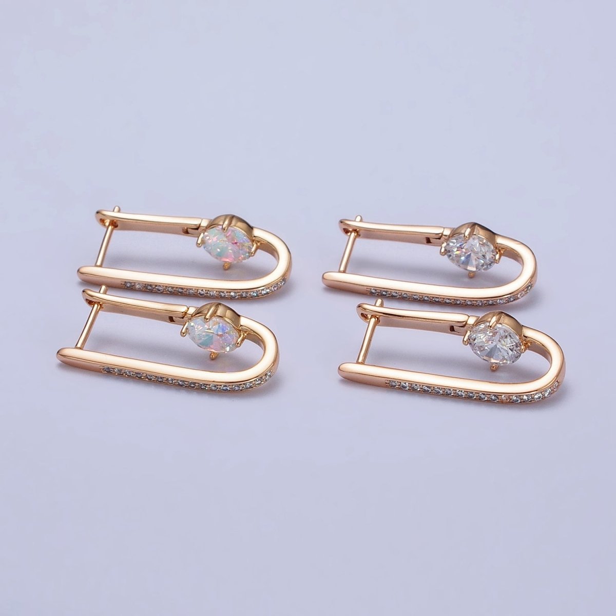 18K Gold Filled Micro Paved Iridescent AB, Clear CZ Round Oblong Earrings | AB258 AB412 - DLUXCA