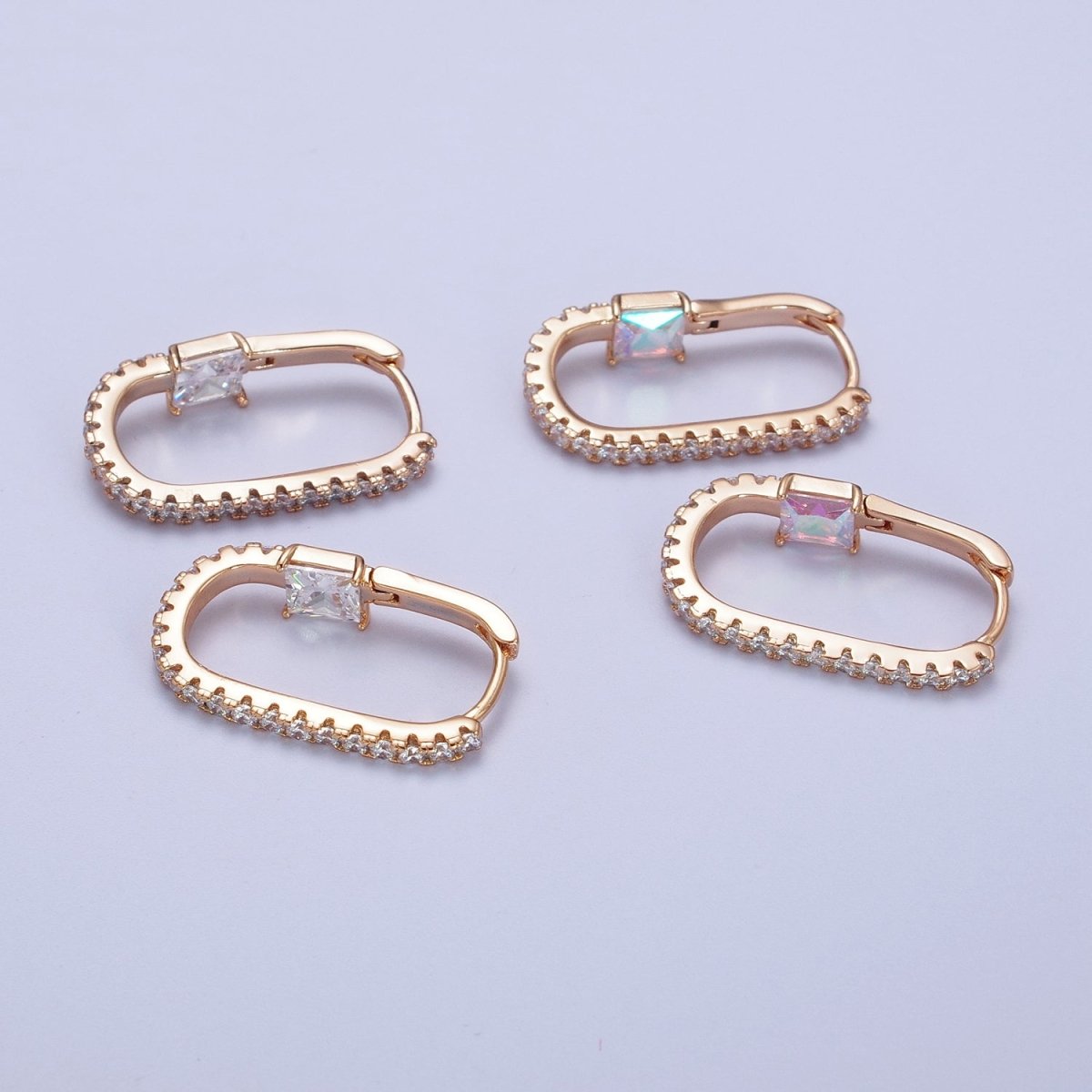 18K Gold Filled Micro Paved Iridescent AB, Clear CZ Square 24mm Earrings | AB257 AB260 - DLUXCA