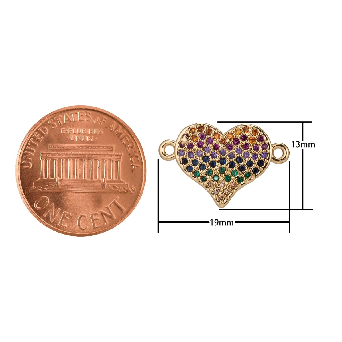 18K Gold Filled Mini Tiny Simple Minimalist Rainbow Diamond Heart Cubic Zirconia Bracelet Charm Bead Finding Connector For Jewelry Making F-256 - DLUXCA