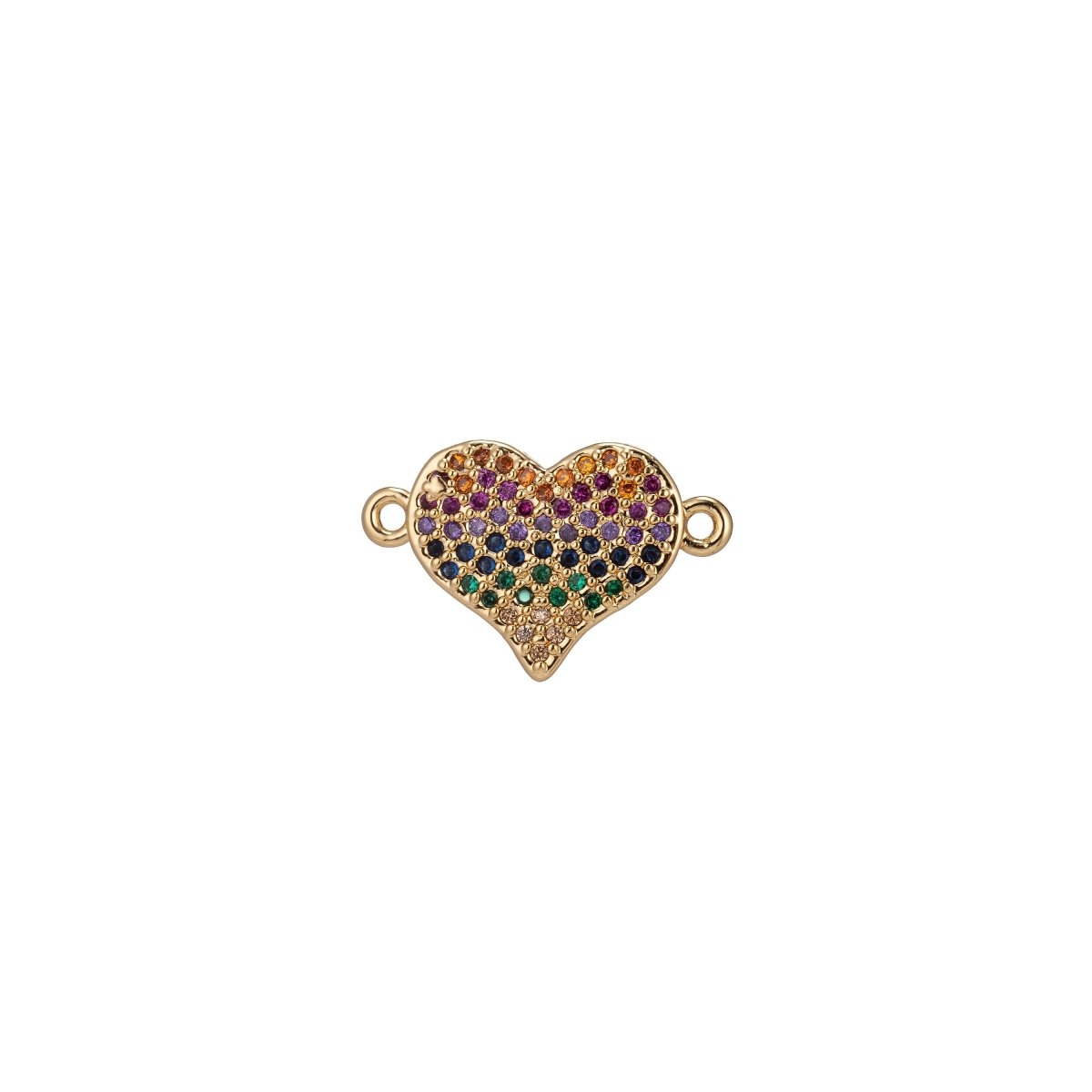 18K Gold Filled Mini Tiny Simple Minimalist Rainbow Diamond Heart Cubic Zirconia Bracelet Charm Bead Finding Connector For Jewelry Making F-256 - DLUXCA