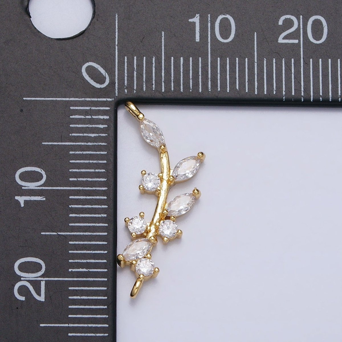 18K Gold Filled Nature Olive Leaf Marquise CZ Curved Connector in Gold & Silver | AA954 AA955 - DLUXCA