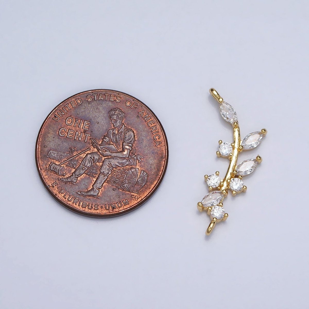 18K Gold Filled Nature Olive Leaf Marquise CZ Curved Connector in Gold & Silver | AA954 AA955 - DLUXCA