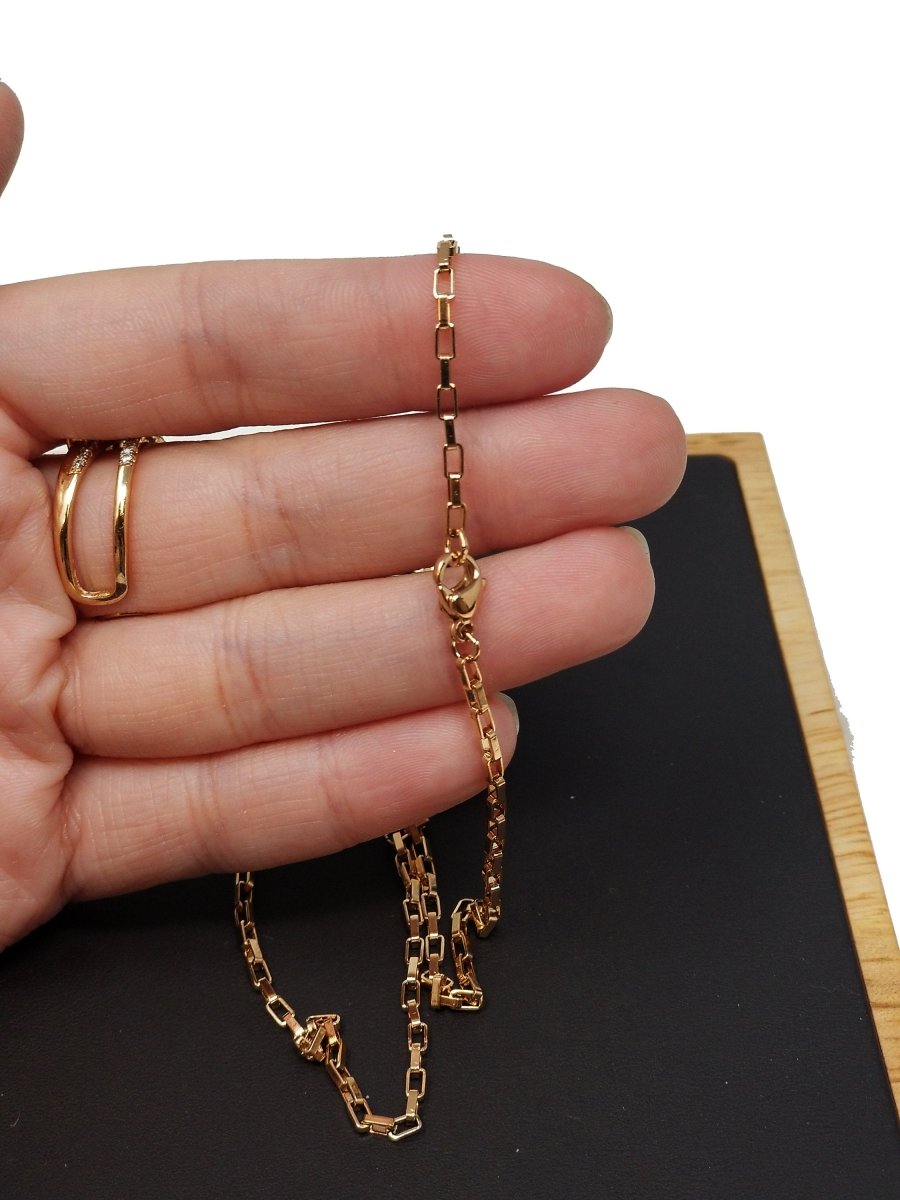 18K Gold Filled Necklace - Cable Necklace - Dainty Gold Cable Rolo Chain Layering Necklace 1mm 20 inch ready to wear chain w/ Lobster Clasp | CN-266 - DLUXCA