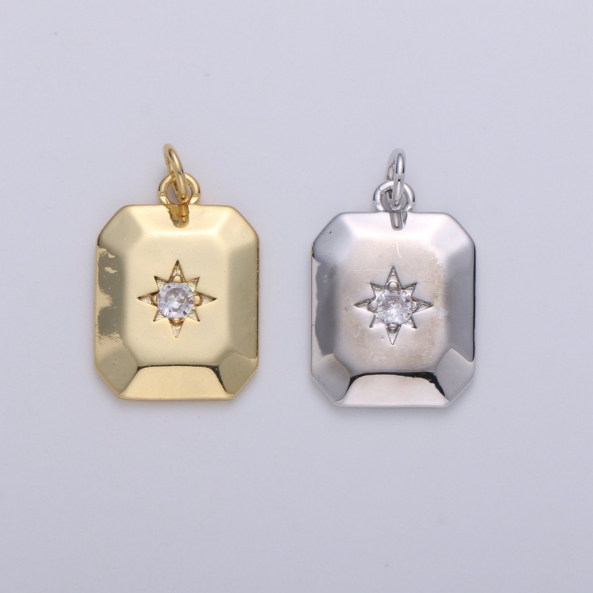 18k Gold Filled North Star Charm Cubic Zirconia Rectangle Pendant in Gold micro Pave CZ North Star Pendant Jewelry Making C-285 D-274 D-275 - DLUXCA