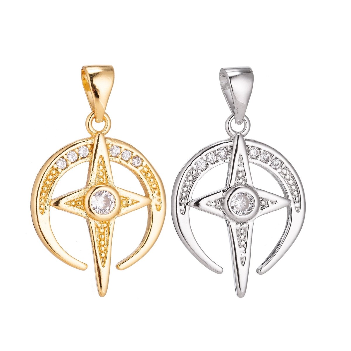 18K Gold Filled North Star of Bethlehem Minimalist Simple Cubic Zirconia Necklace Pendant Bracelet Earring Charm Bails for Jewelry Making H-913 - DLUXCA