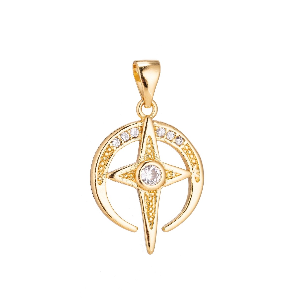18K Gold Filled North Star of Bethlehem Minimalist Simple Cubic Zirconia Necklace Pendant Bracelet Earring Charm Bails for Jewelry Making H-913 - DLUXCA