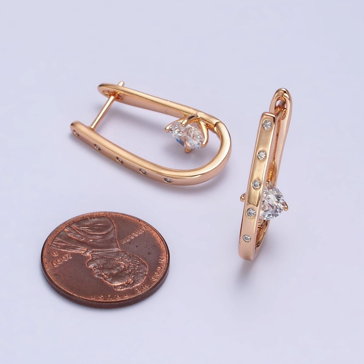 18K Gold Filled Oblong Hoop Earring with CZ Stone AB1046 - DLUXCA