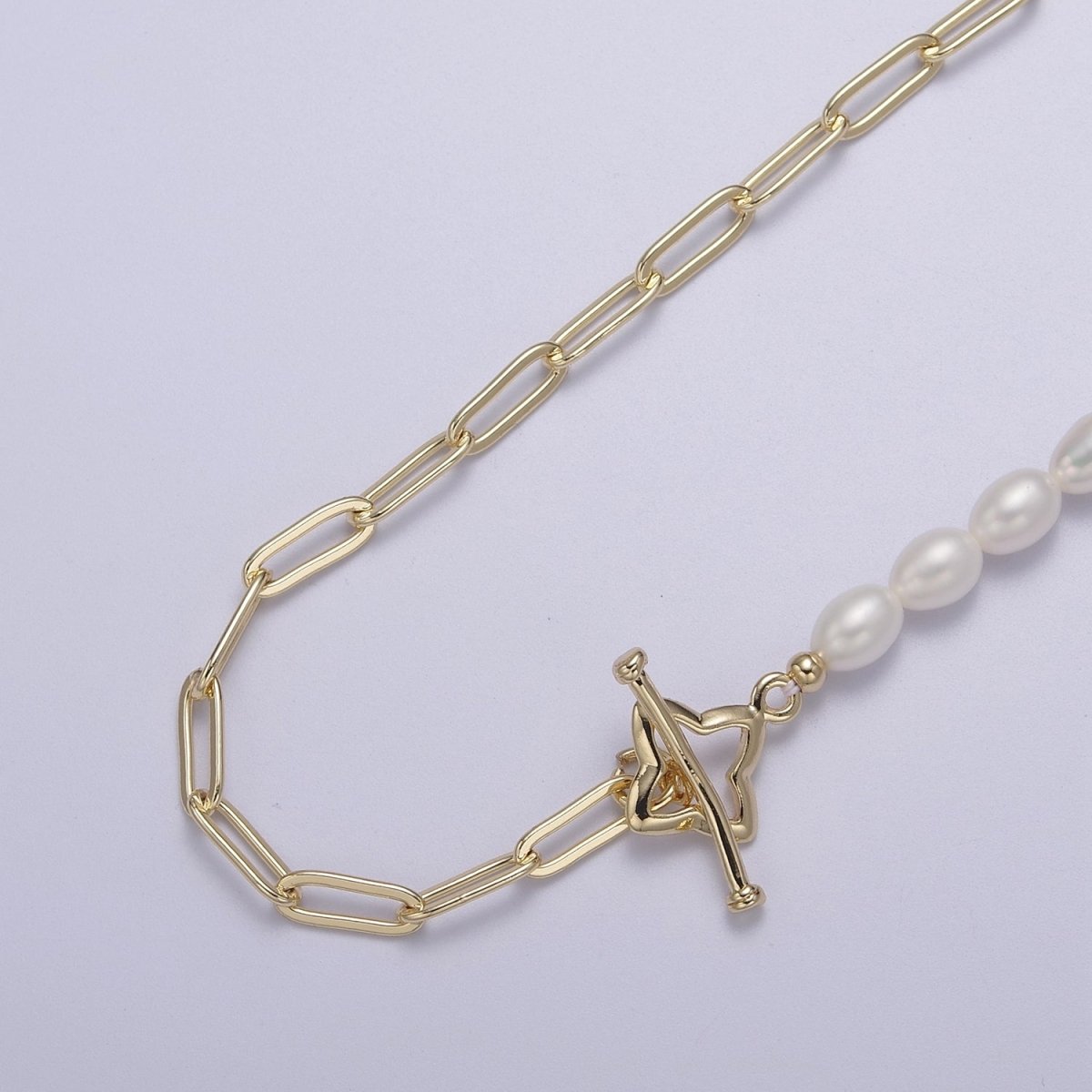 18k Gold Filled Paperclip Chain with Freshwater Pearls Layering Necklace Dainty Paperclip | WA-862 Clearance Pricing - DLUXCA