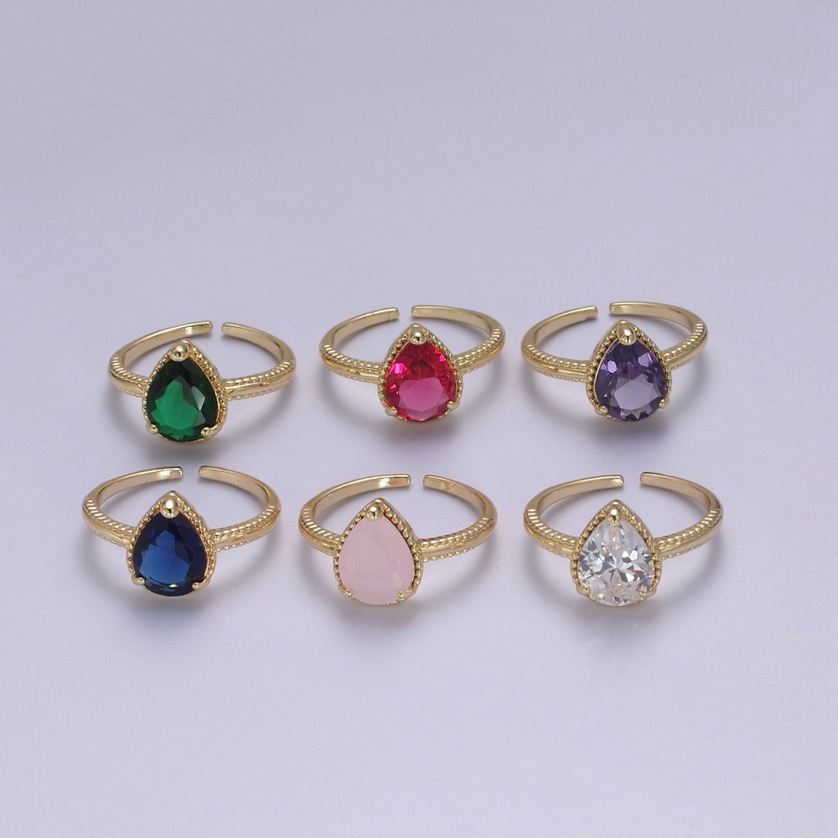 18k Gold Filled Pear Shaped Halo Engagement Ring Dainty Tear drop Ring , Wedding Ring Pear Cut Solitaire Ring Women S-429 ~ S-434 - DLUXCA