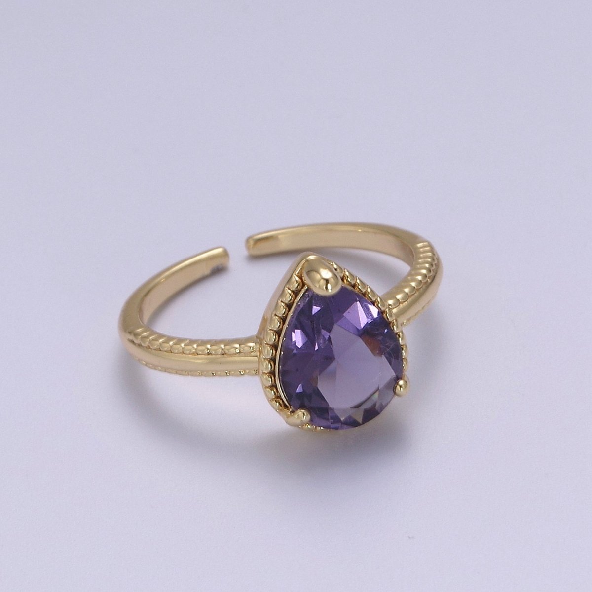 18k Gold Filled Pear Shaped Halo Engagement Ring Dainty Tear drop Ring , Wedding Ring Pear Cut Solitaire Ring Women S-429 ~ S-434 - DLUXCA