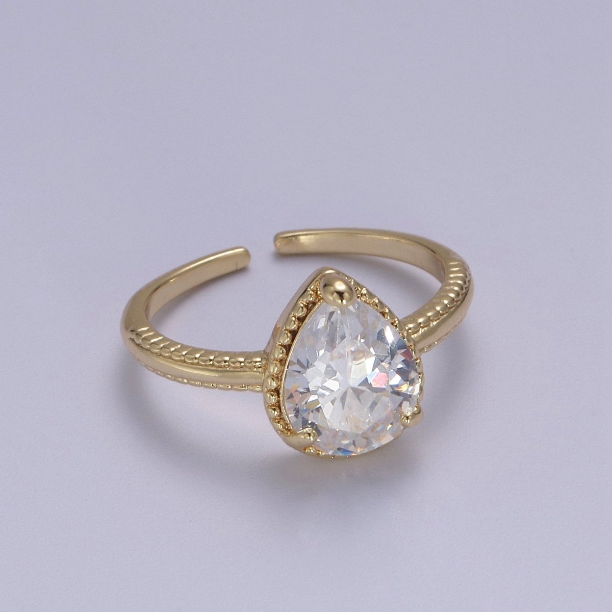 18k Gold Filled Pear Shaped Halo Engagement Ring Dainty Tear drop Ring , Wedding Ring Pear Cut Solitaire Ring Women S-429 ~ S-434 - DLUXCA