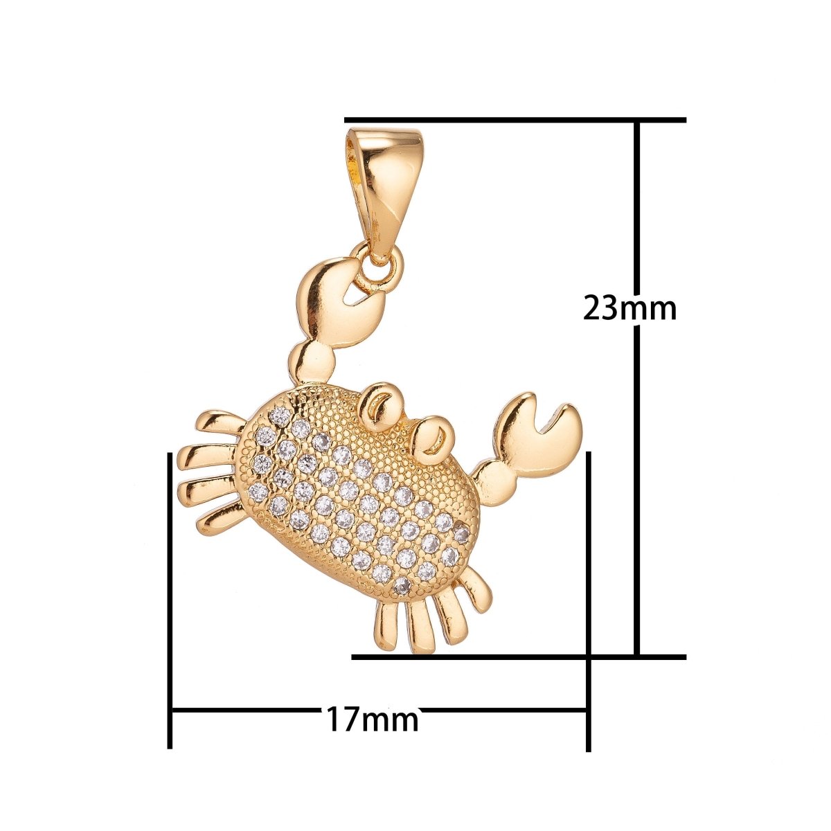 18K Gold Filled Pendant Dainty Crab Necklace Charm for Jewelry Making Stylish Crab Charm, Micro Pave CZ Charm H-915 - DLUXCA