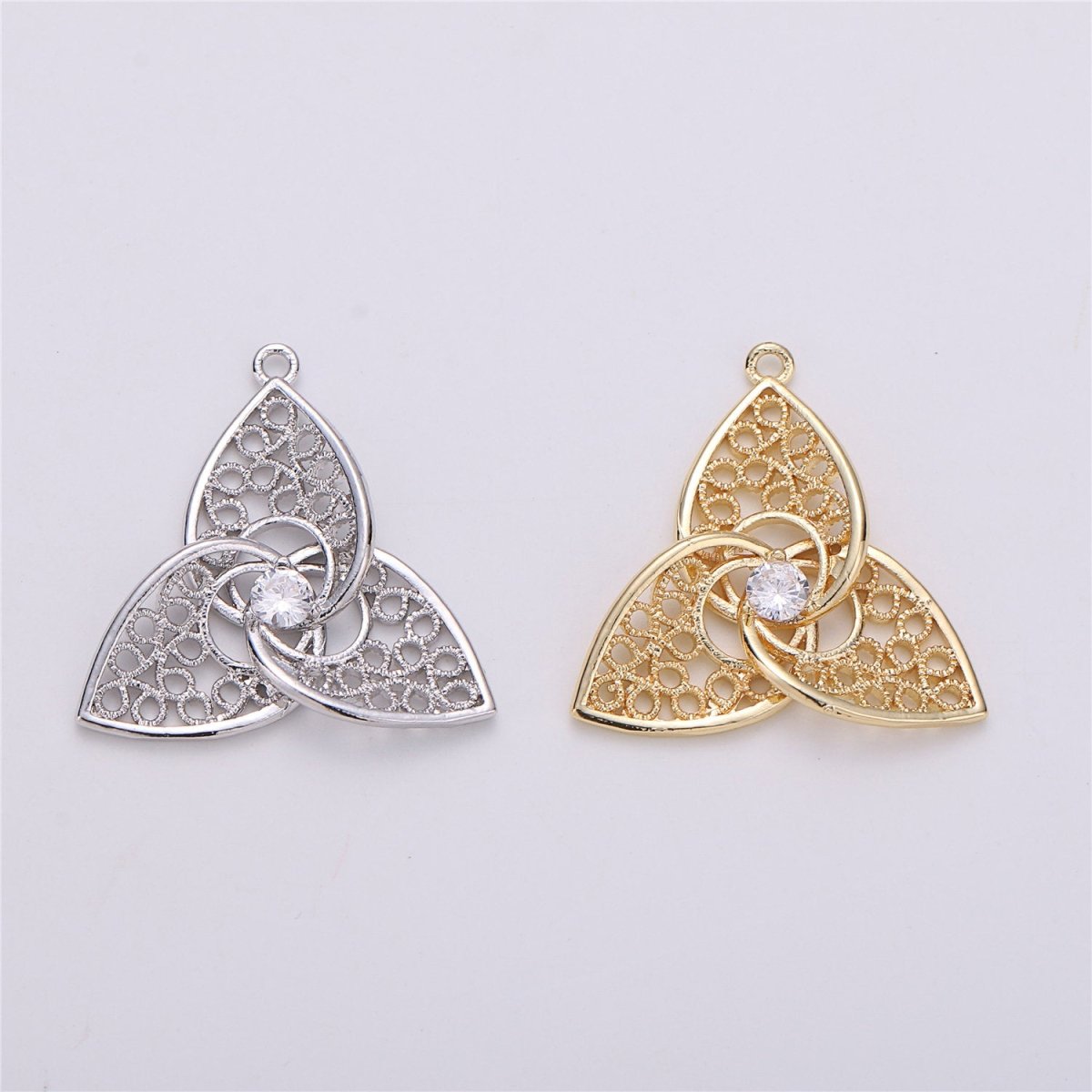 18K Gold Filled Pendant Dainty Flower Petal Charm For Earring Necklace Charm Jewelry Making Filigree Flower Charm, Micro Pave CZ Charm E-484 - DLUXCA