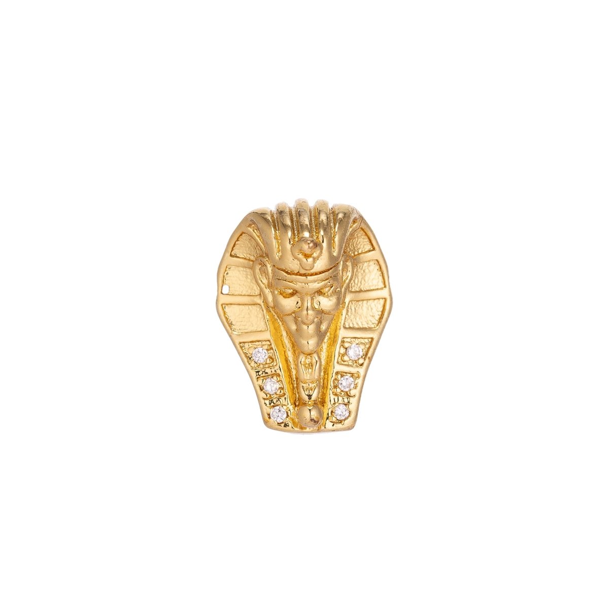 18K Gold Filled Pharaoh Head Egyptian King Cubic Zirconia Bracelet Bead Charm Micro Pave Bead Spacer CenterPiece beaded bracelet, B-163 - DLUXCA