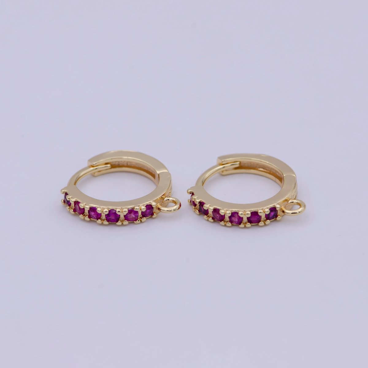 18k Gold Filled Pink cubic one touch w/ open link, Lead Nickel free Lever back earring making Component Cz Hoop K-017 - DLUXCA
