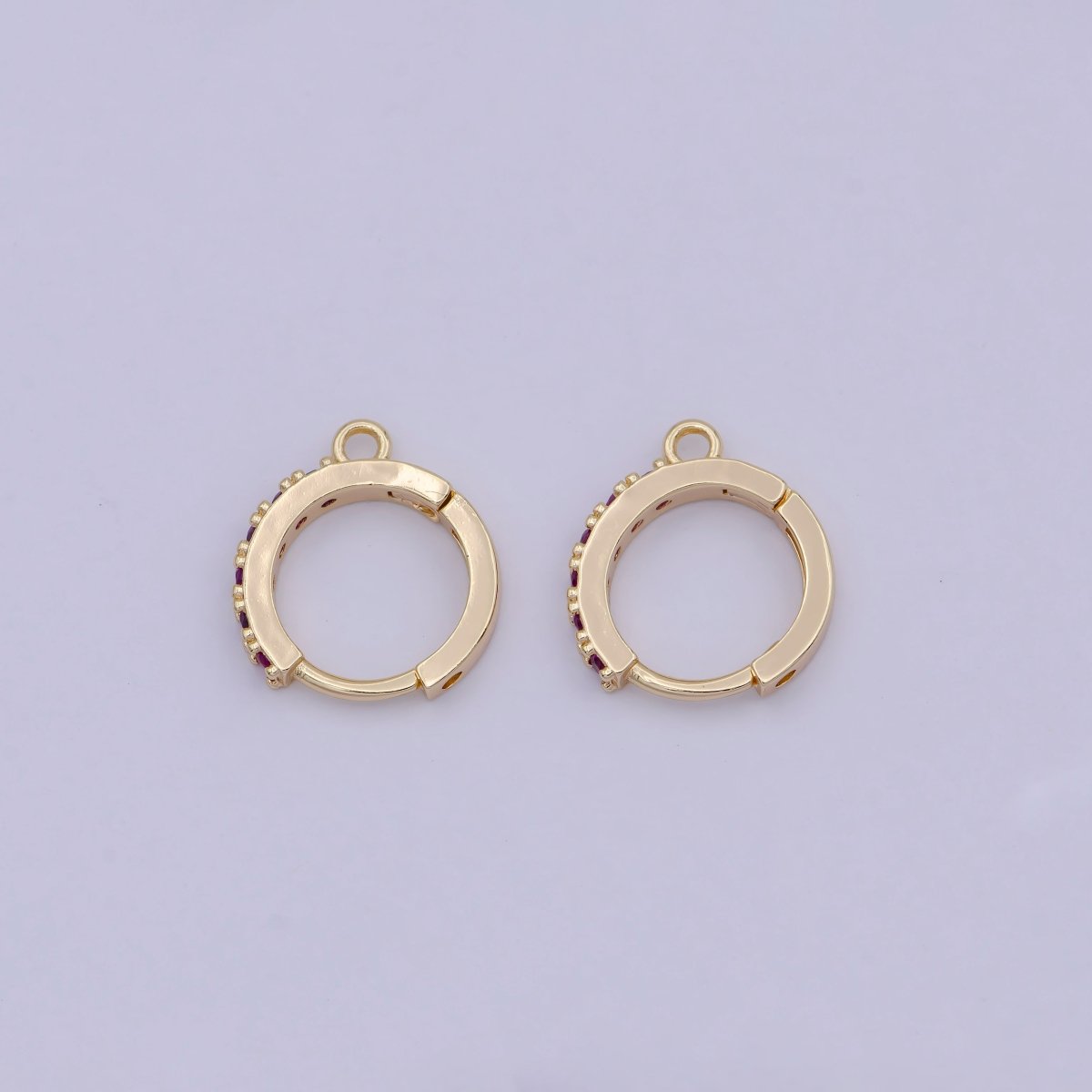 18k Gold Filled Pink cubic one touch w/ open link, Lead Nickel free Lever back earring making Component Cz Hoop K-017 - DLUXCA