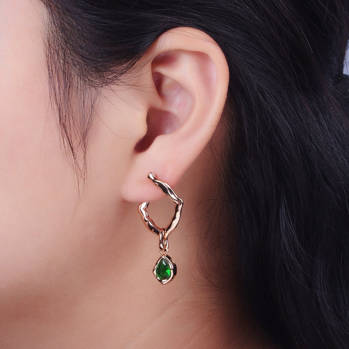 18K Gold Filled Purple, Clear, Green, Pink Teardrop CZ Rhombus Dangle Earrings | V-009 - V-011, Y-284 - DLUXCA