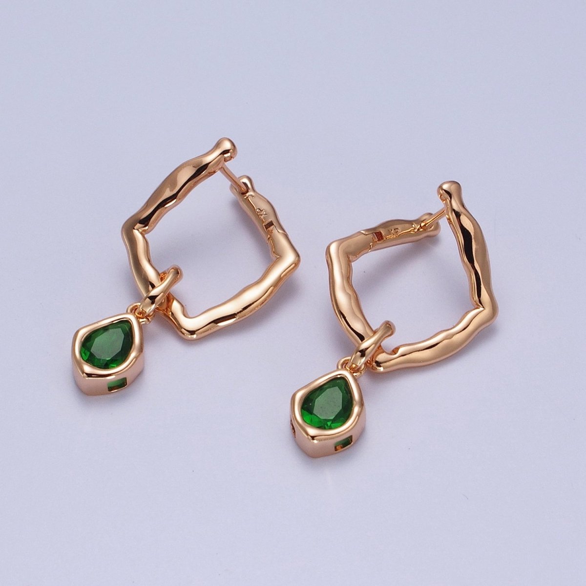 18K Gold Filled Purple, Clear, Green, Pink Teardrop CZ Rhombus Dangle Earrings | V-009 - V-011, Y-284 - DLUXCA