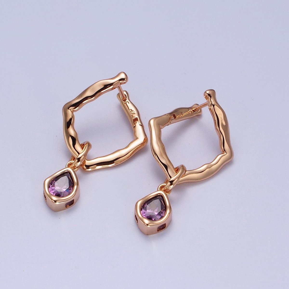 18K Gold Filled Purple, Clear, Green, Pink Teardrop CZ Rhombus Dangle Earrings | V-009 - V-011, Y-284 - DLUXCA