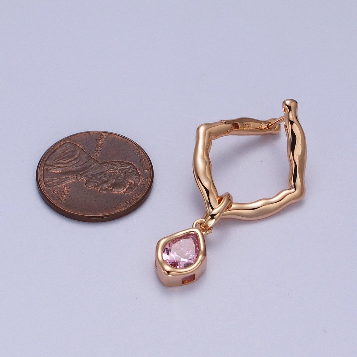 18K Gold Filled Purple, Clear, Green, Pink Teardrop CZ Rhombus Dangle Earrings | V-009 - V-011, Y-284 - DLUXCA