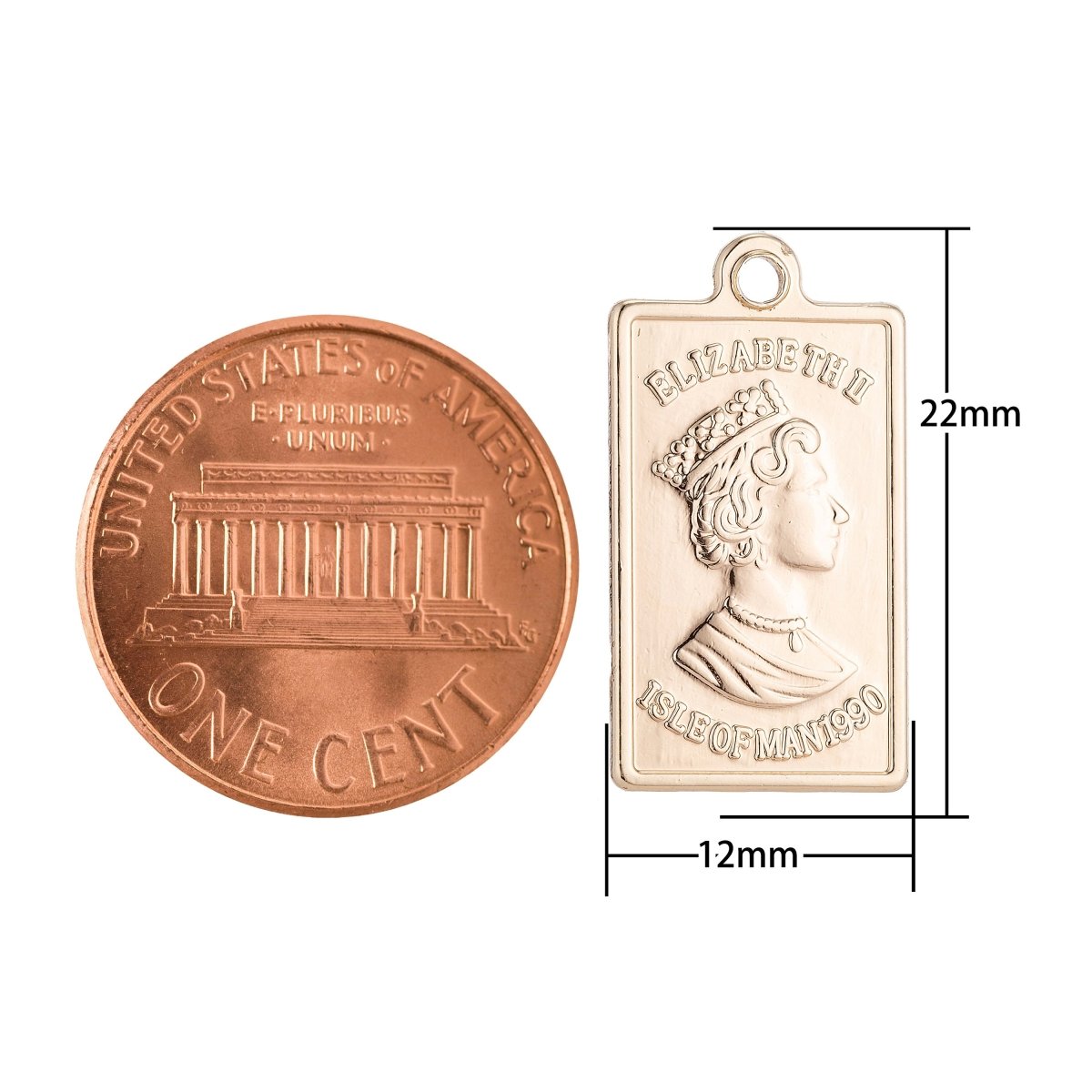 18K Gold Filled Queen Elizabeth Fine Bar Tag Charm C-001 - DLUXCA