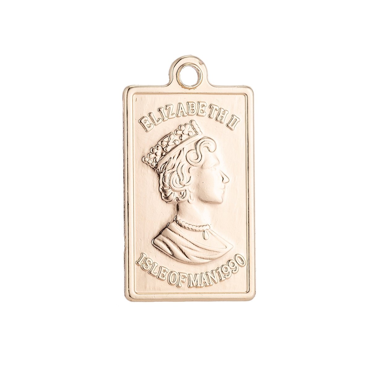 18K Gold Filled Queen Elizabeth Fine Bar Tag Charm C-001 - DLUXCA