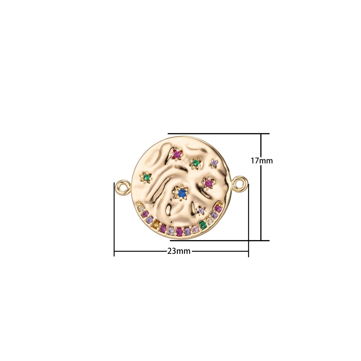 18K Gold Filled Rainbow Stone Coin Bracelet Connector Charm Pendant for Necklace Golden Medallion Cubic Zirconia Findings Jewelry Making F-217 - DLUXCA