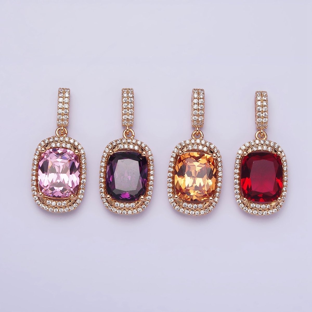 18K Gold Filled Red, Purple, Pink, Peach CZ Micro Paved Lined Pendant | AA515 - AA518 - DLUXCA